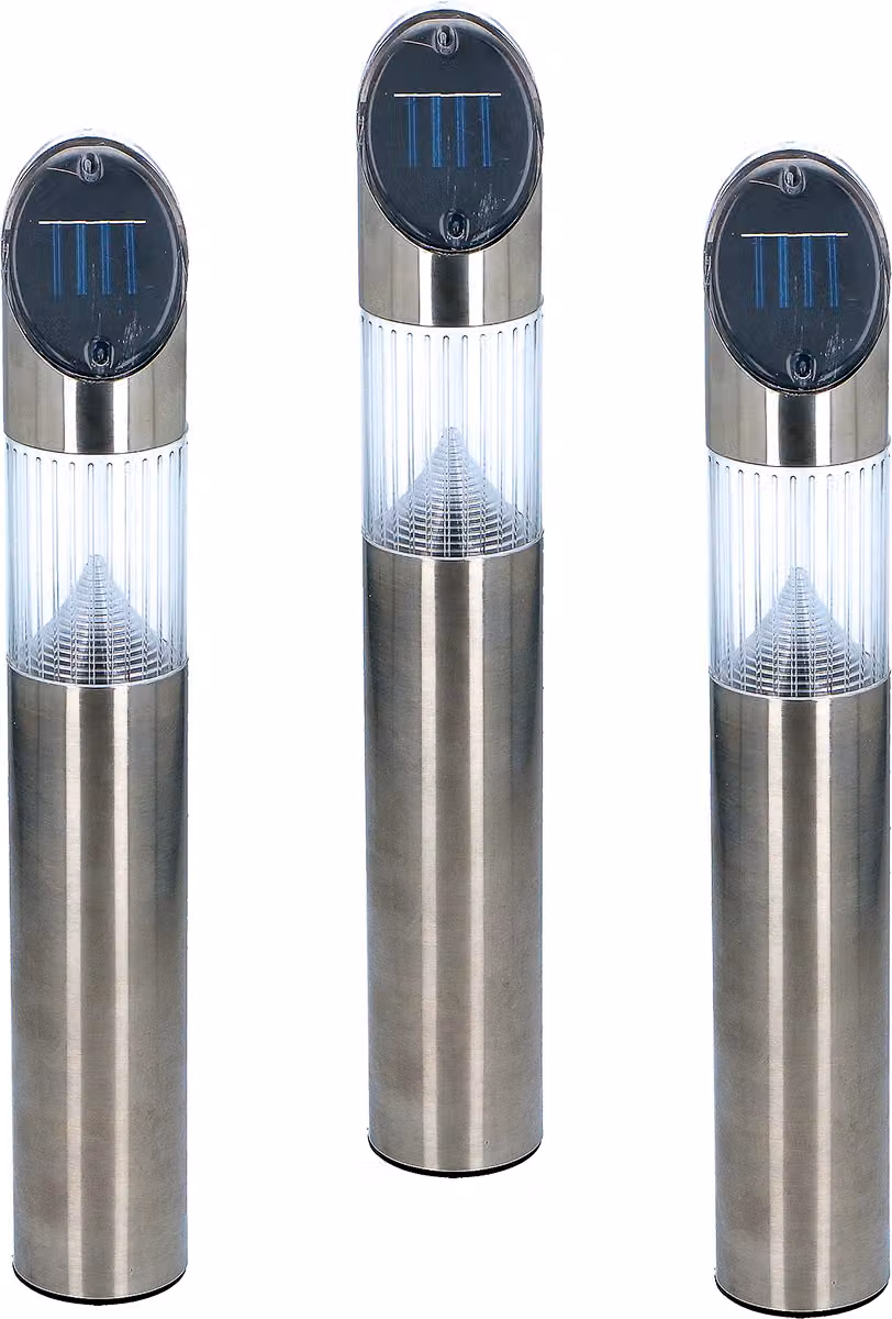 set di 3 luci solari a LED H36xØ6 cm con picchetto a terra per giardino, patio o marciapiede, lampada solare con 2 LED bianchi, batteria ricaricabile, interruttore on/off, durata luce 6-8 ore