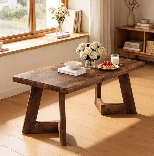 Tavolino da salotto ULEVR 120x60x51 cm con piano da 4 cm, portata 100 kg, marrone rustico