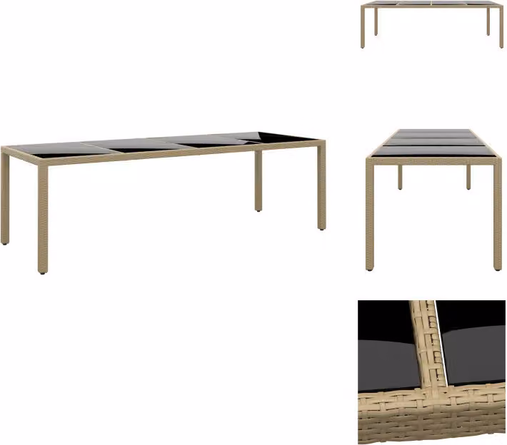vidaXL Tavolo da giardino con piano in vetro Beige poly rattan - Tavoli da giardino