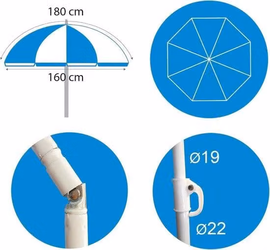 Ombrellone a strisce rosa, 180 cm, in nylon