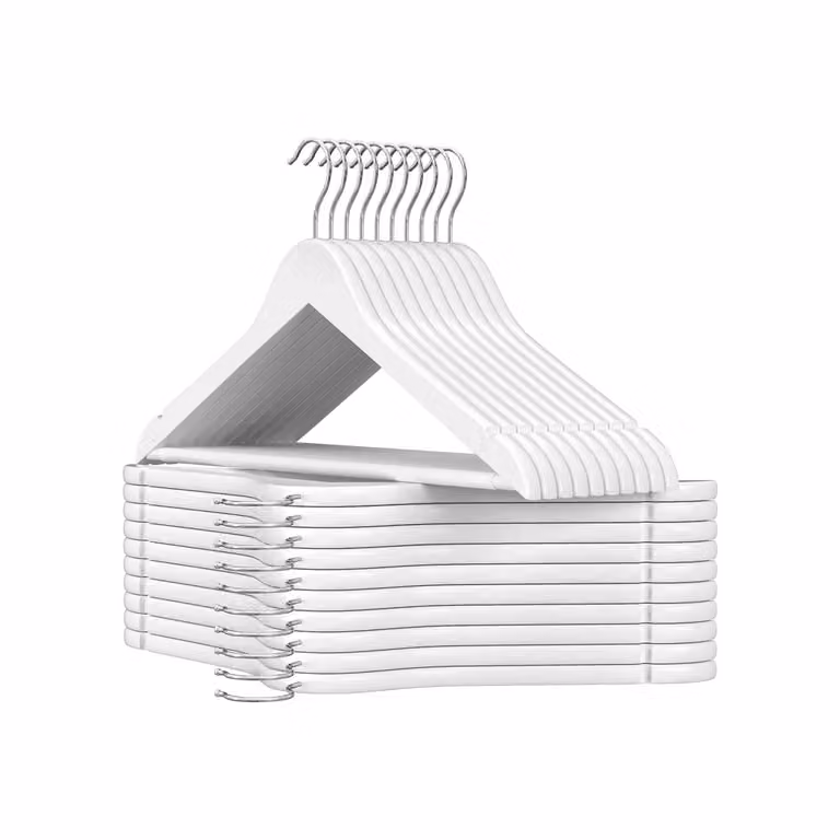 Grucce in Legno con Gancio Metallico, Bianco + Argento / Set di 20