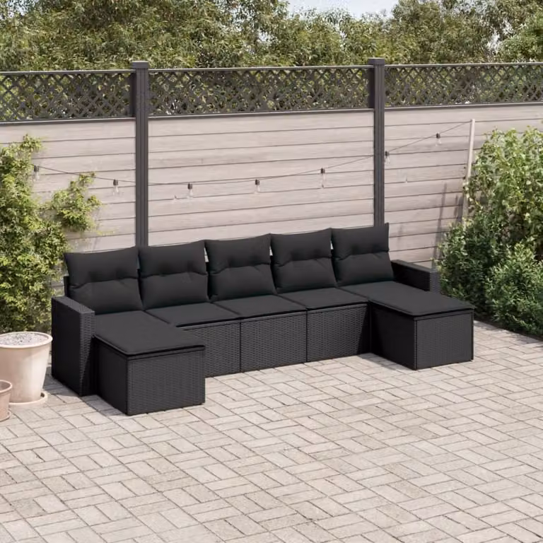 vidaXL Set Divani da Giardino Moderno in Polyrattan Nero con 7 Cuscini Imbottiti e Coperture Rimosse