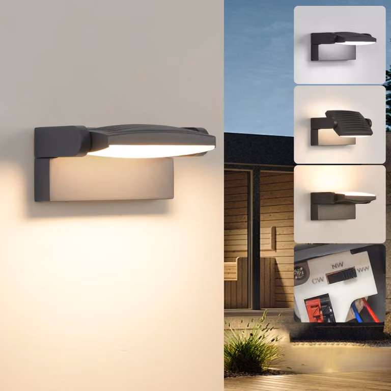 Lampada a LED da parete, 12 W, orientabile, grado di protezione IP65, 3 temperature di colore, grigio scuro