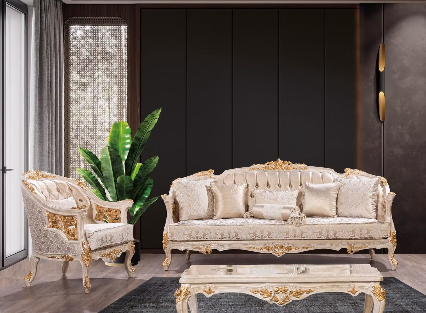 Luxus Chesterfield Sofagarnitur 3+1Sitzer Klassische Sofa Barock Polster Sitz