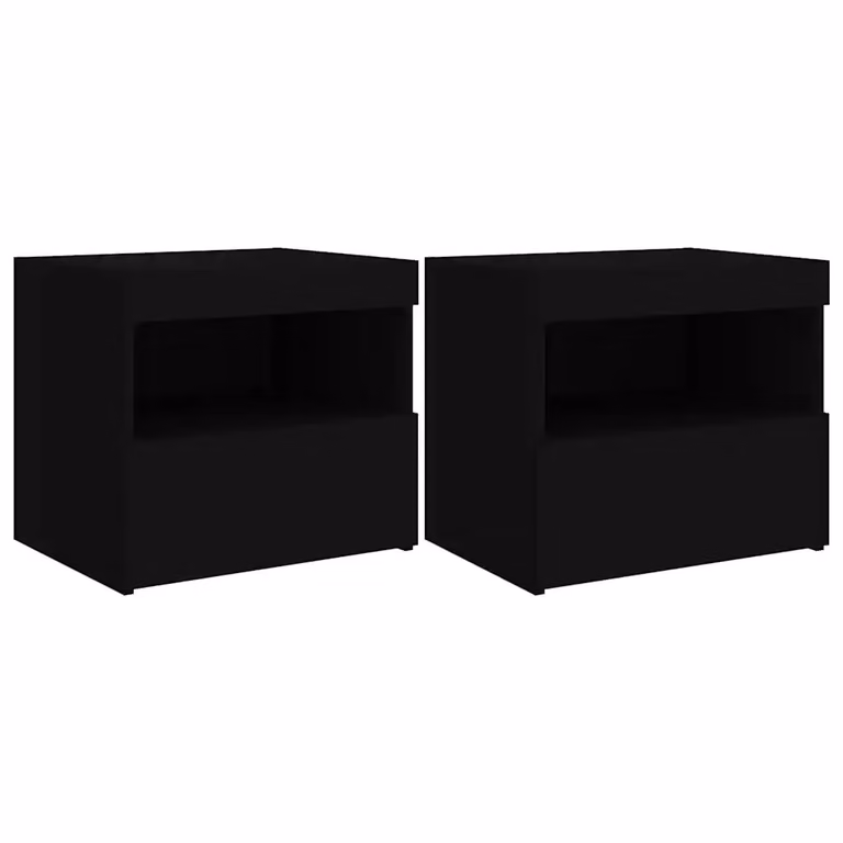 Set di 2 Comodini Design Mania con Luci LED Neri L/P/H: 50 x 40 x 45 cm