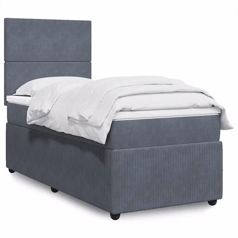 vidaXL Letto Ibrido con Materasso in Velluto Grigio e Bianco L/P/H: 200 x 90 x 150,5 cm