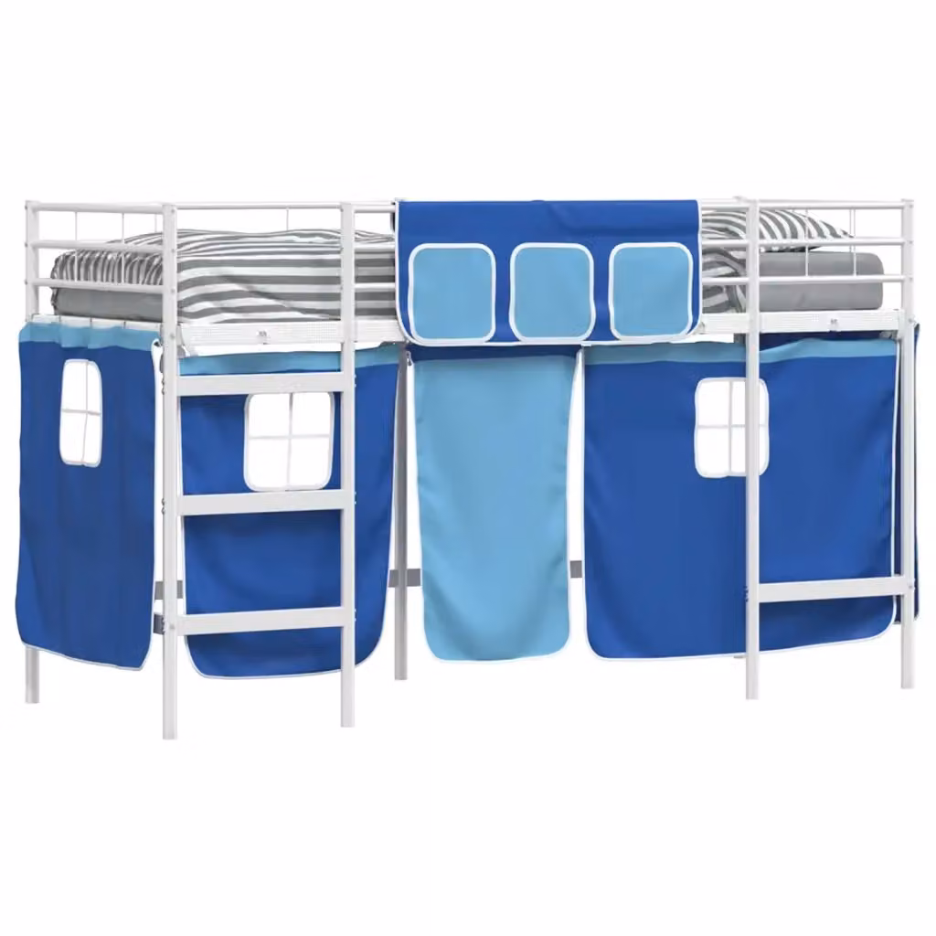Letto a castello per bambini vidaXL in metallo con struttura a casetta e scale, Bianco e Blu, L/P/H: 190 x 90 x 150 cm – 2