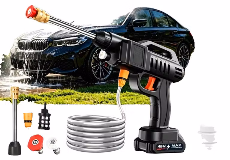 Idropulitrice a batteria, portatile, con diverse lance, colore nero