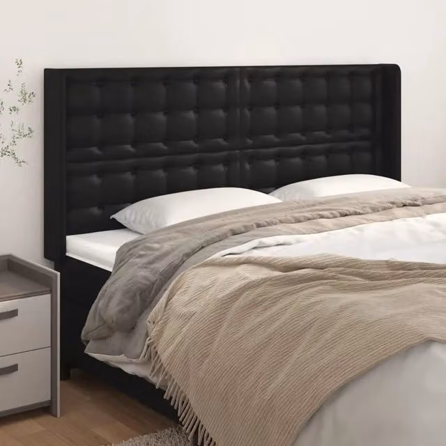 Testiera con Orecchie Design Mania in Similpelle Nera L: 163 cm, P: 16 cm, H: 118-128 cm