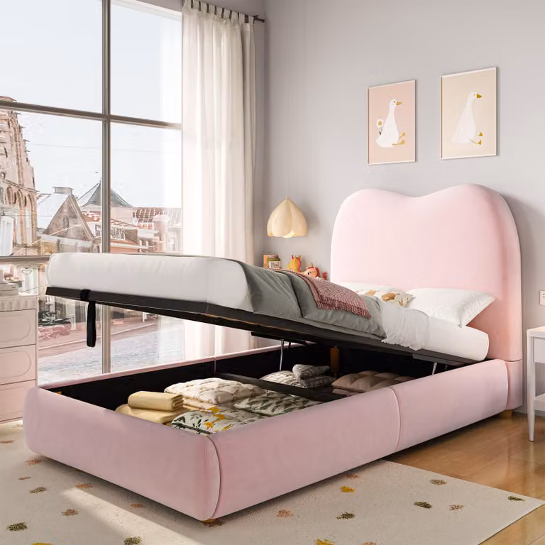 letto imbottito okwish 90x200 per bambini con rete a doghe e giroletto, letto singolo per ragazzi con angoli arrotondati e schienale ispessito, rosa (senza materasso)