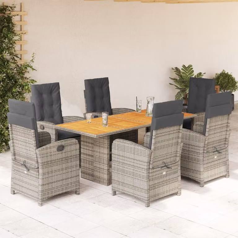 vidaXL Set da Pranzo da Giardino 7 pz in Polyrattan e Legno di Acacia Grigio e Marrone