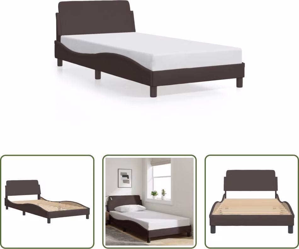 The Living Store Struttura letto con testiera in tessuto marrone scuro 100x200 cm