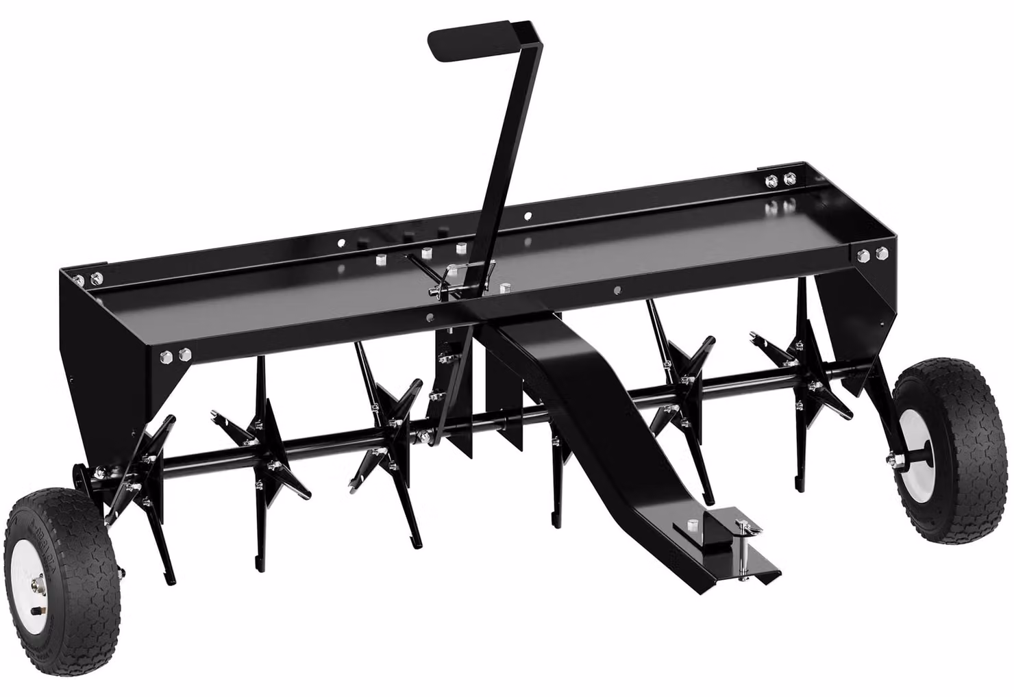 Arieggiatore per tosaerba semovente, larghezza di lavoro 102 cm, acciaio verniciato a polvere, colore nero, con cavo