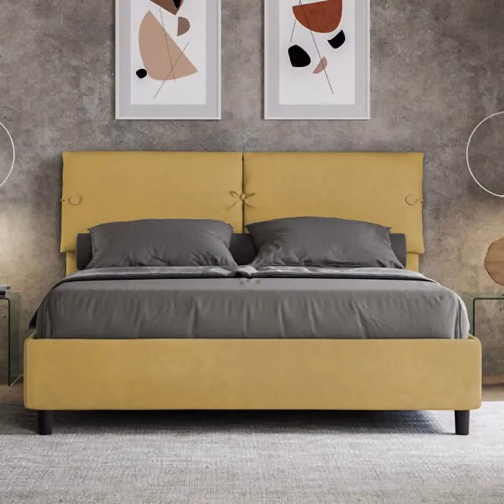 Letto matrimoniale contenitore imbottito Ityhome in microfibra giallo L/P: 160 x 200 cm – 2