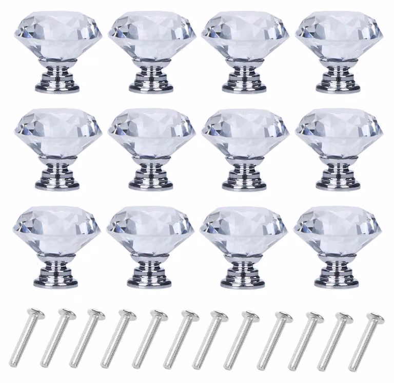 12 bottoni in cristallo, a forma di diamante, diametro 30 mm, per mobili