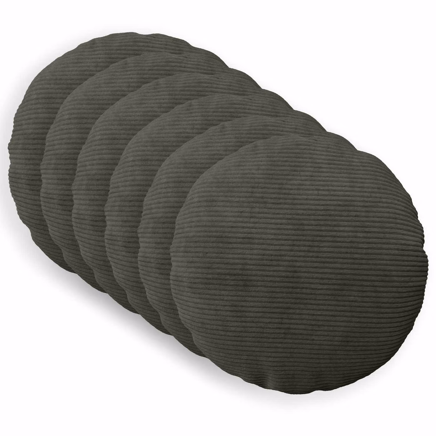 Set di 6 federe vidaXL HEERLEN in velluto a coste, colore antracite, Ø 60 cm