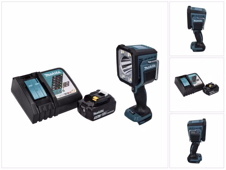 Makita DML 812 RT1 Torcia portatile a LED a batteria 18 V 1250 lm + 1x batteria ricaricabile 5,0 Ah + caricabatterie
