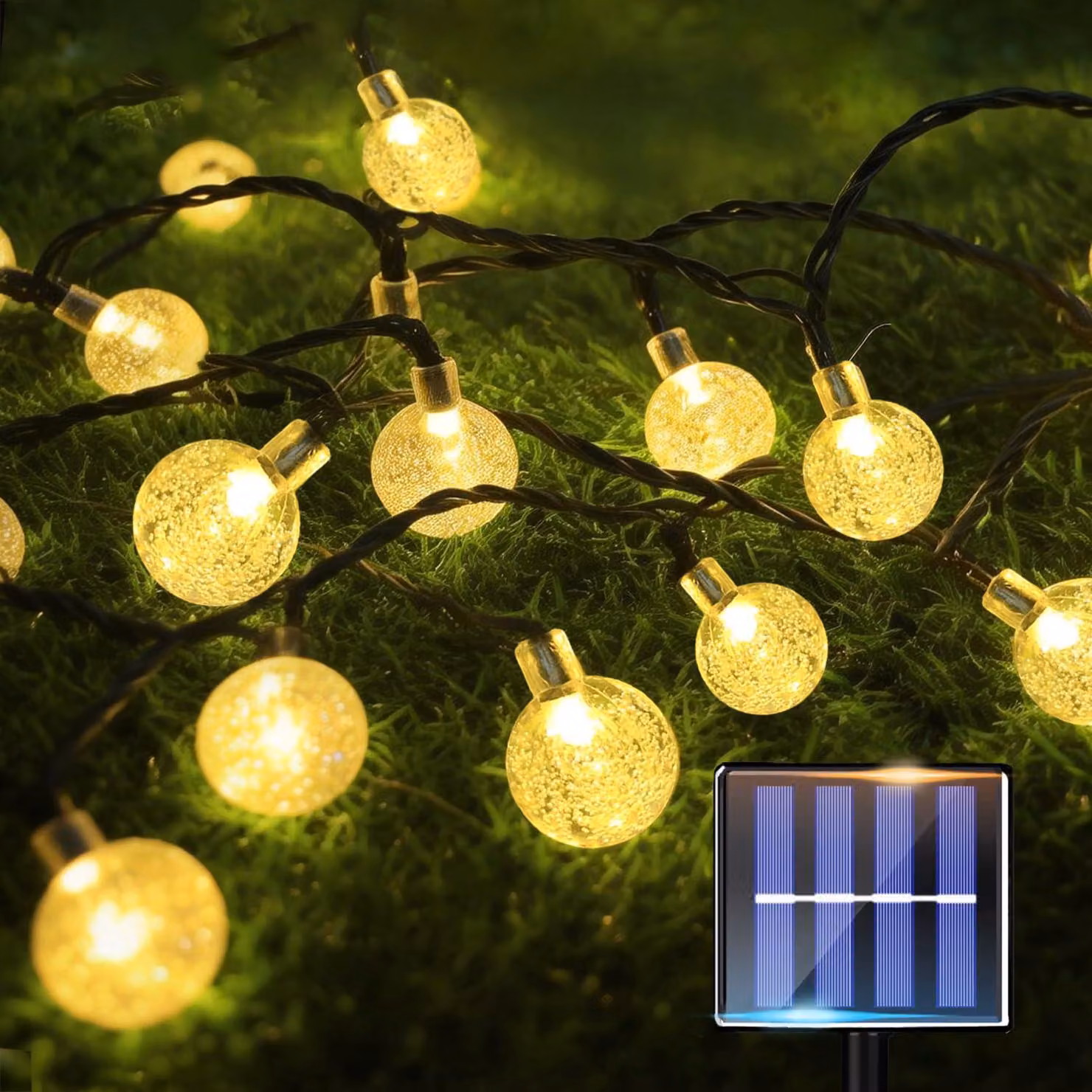 Catena luminosa solare, 6 metri, 30 LED a luce calda, resistente agli agenti atmosferici, grado di protezione IP64