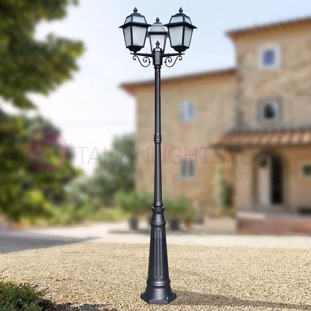 Lampione da esterno classico Artemide antracite con 3 luci LED, lanterna a palo in metallo e vetro, Altezza: 249 cm – 1