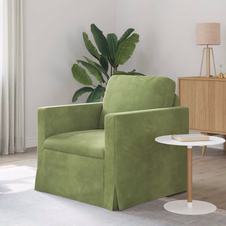 Divano moderno vidaXL in velluto verde con struttura in metallo e coperture rimovibili L/P/H: 78 x 78 x 80 cm