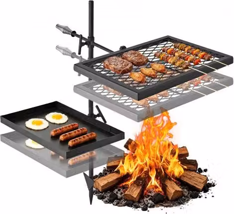 Griglia da Braciere per Barbecue Vevor Nero con Altezza Regolabile, L: 72,0 cm, P: 43,5 cm, H: 84,0 cm