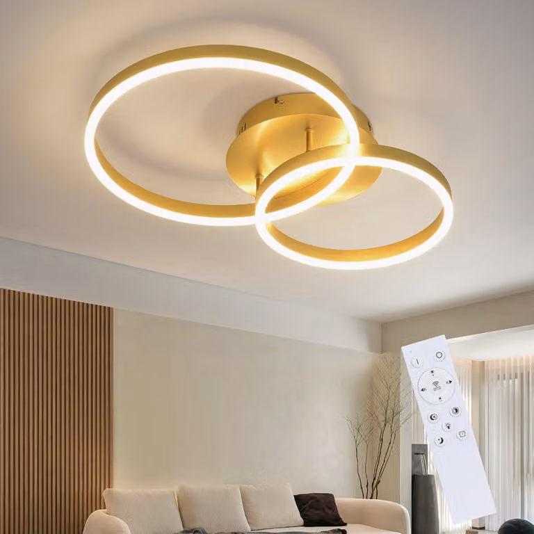 Lampada a soffitto LED ZMH, 59 cm, lampada per soggiorno, colore oro, 46W, lampada per camera da letto, dimmerabile con telecomando, plafoniera a due anelli per camera da letto