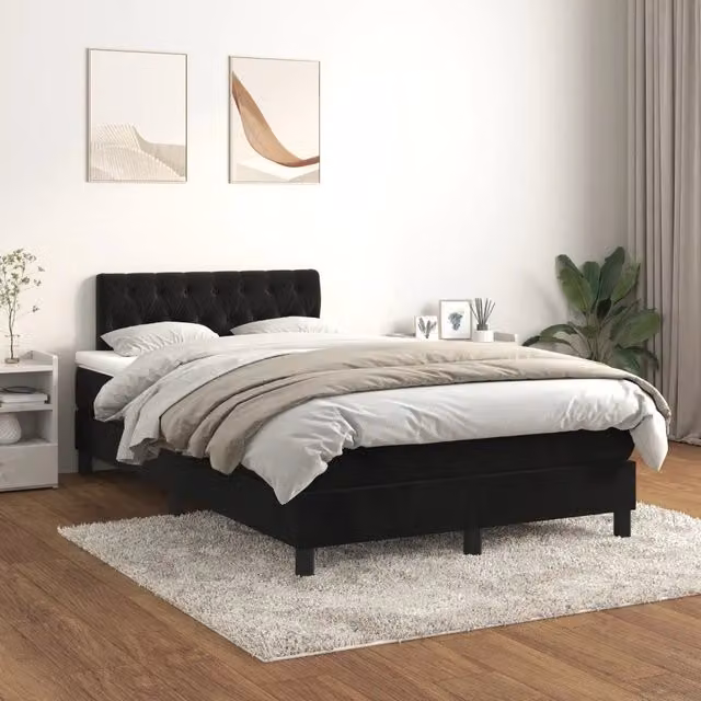 Letto Ibrido vidaXL con Giroletto a Molle e Materasso in Velluto Nero e Bianco L/P/H: 120 x 200 cm