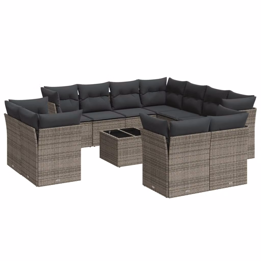 Set Divani da Giardino 12 pz con Cuscini Grigio in Polyrattan