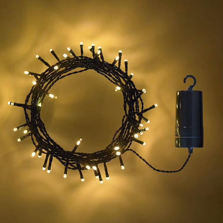 Catena luminosa, confezione da 2, lunghezza 5 metri, 50 LED bianco caldo, timer, 8 modalità