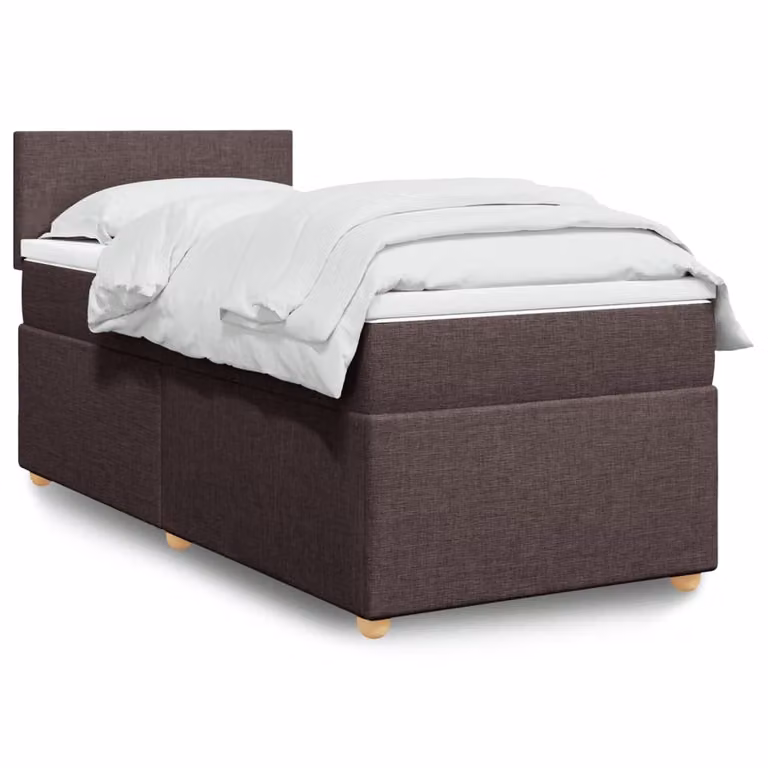 vidaXL Giroletto a Molle con Materasso Ibrido in Tessuto Marrone e Bianco L/P/H: 90 x 200 cm