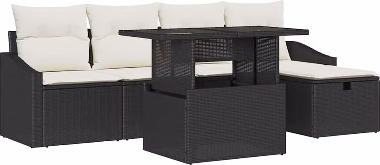 Set Divano da Giardino con cuscino 6 pcs Nero polyrattan