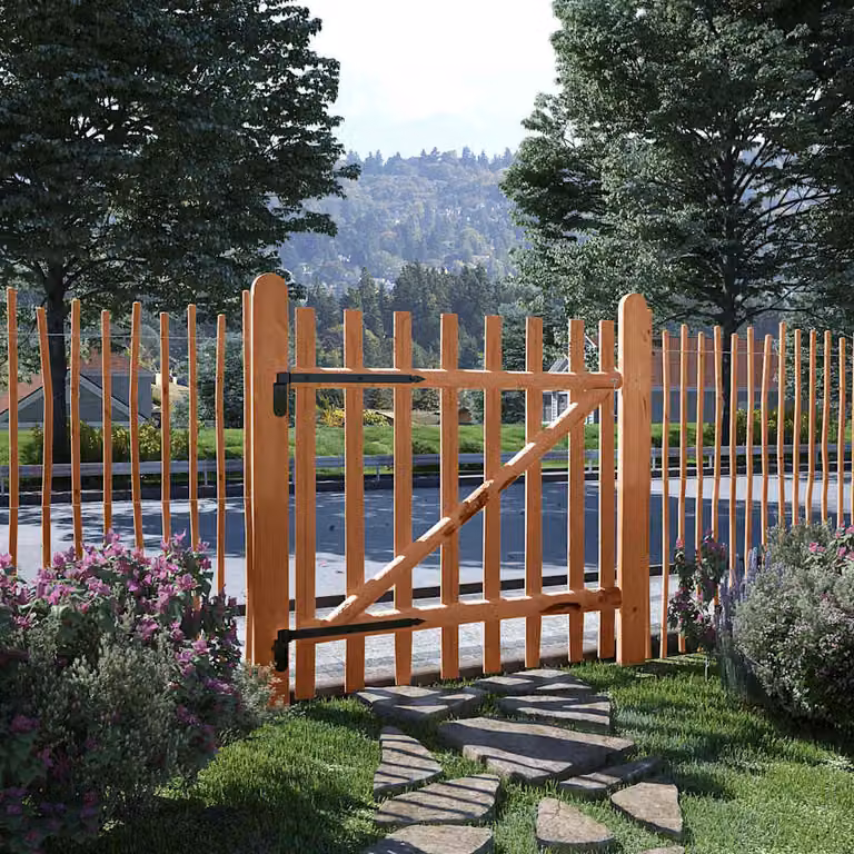 vidaXL Cancello Singolo a Battente in Legno e Metallo, Marrone, L: 100 cm, H: 100 cm