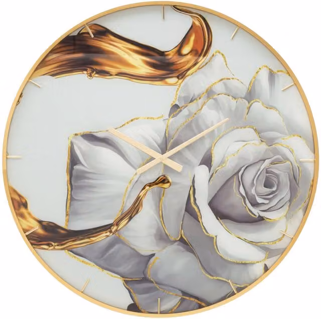 Orologio da parete analogico Vikasa Home Glass Rose XL in vetro e metallo, tonalità rosa