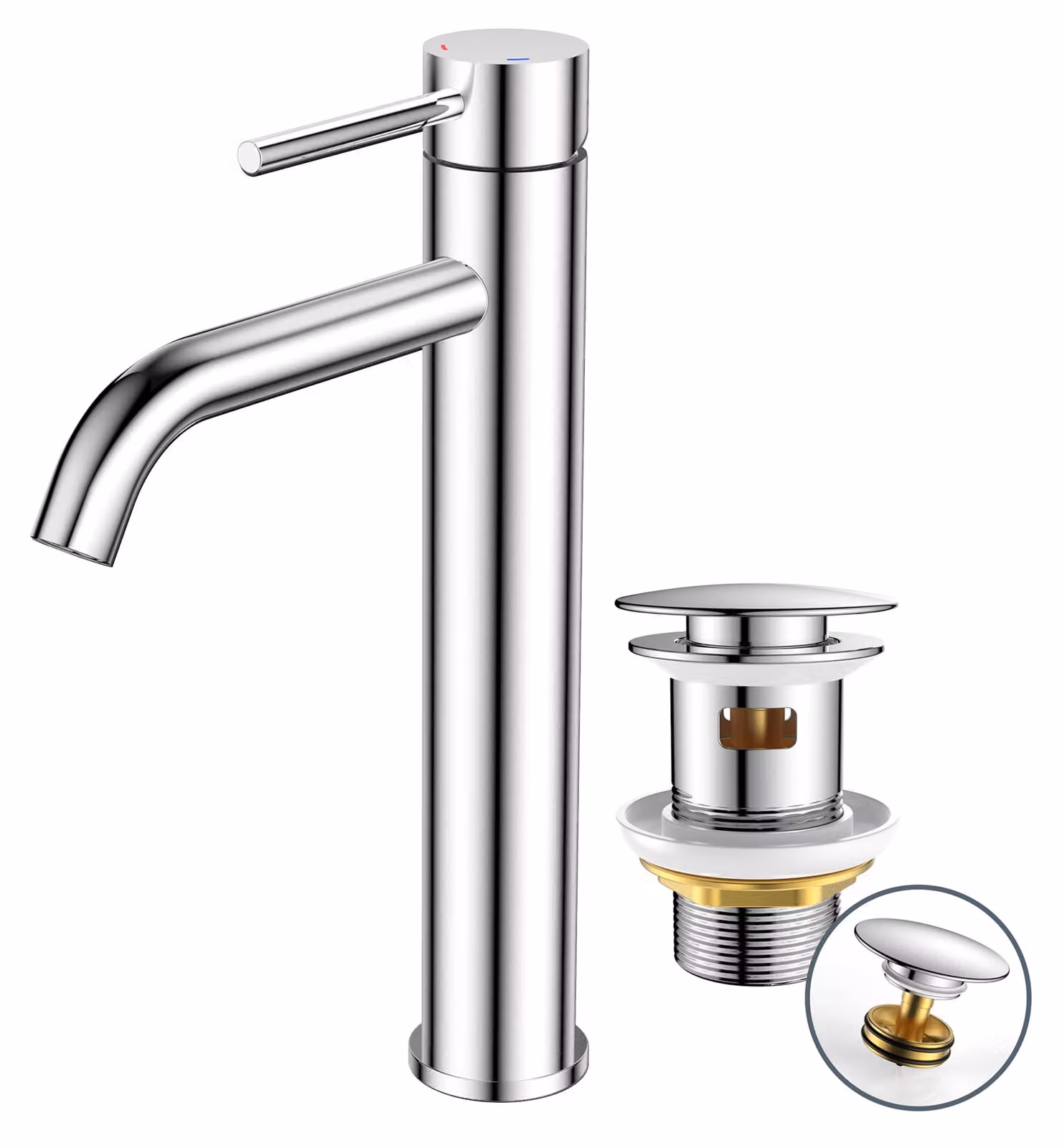 Miscelatore monocomando per lavabo, con bocchetta di 190 mm, cromato