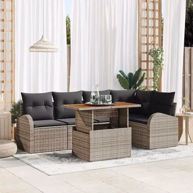 Set Divano da Giardino 6 pz Grigio Poly Rattan 3358323