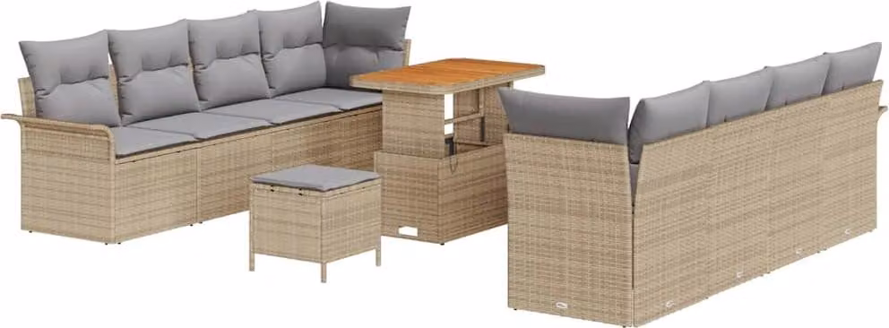 Set Divano da Giardino con cuscino 11 pcs Beige polyrattan