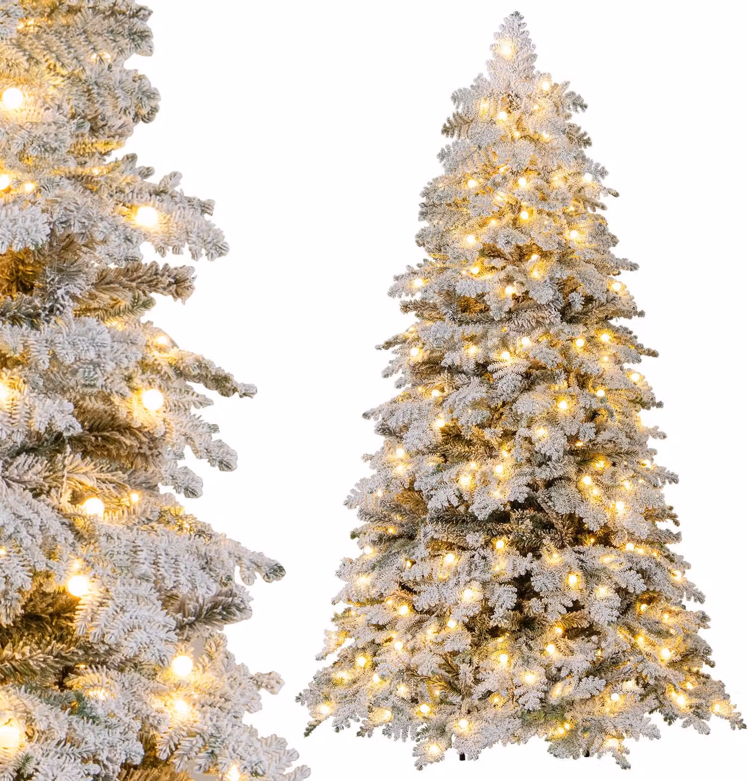 COSTWAY Albero di Natale artificiale 180 cm con neve, albero di Natale con 130 decorazioni, LED bianco caldo, 8 modalità di illuminazione e supporto, albero di Natale natalizio