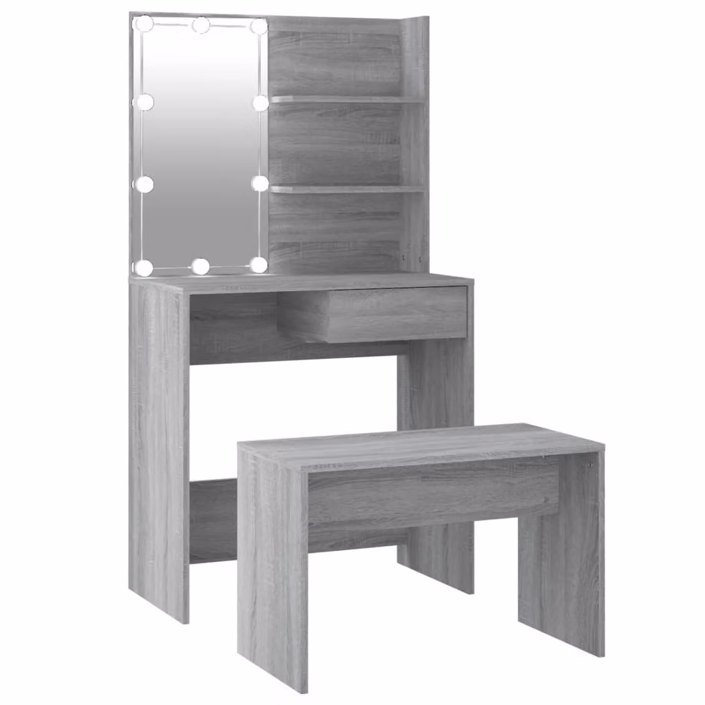 Set Tavolo da Toeletta con LED Grigio Sonoma Legno Multistrato