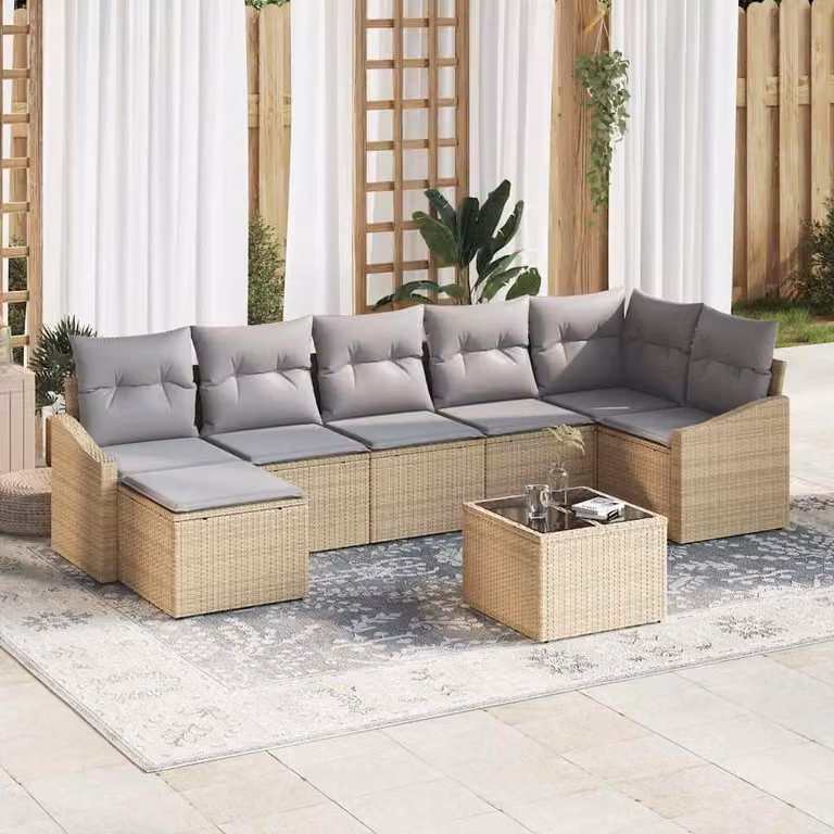 Maison Exclusive - Set Divano da Giardino 8 pcs Beige e Grigio Chiaro polyrattan