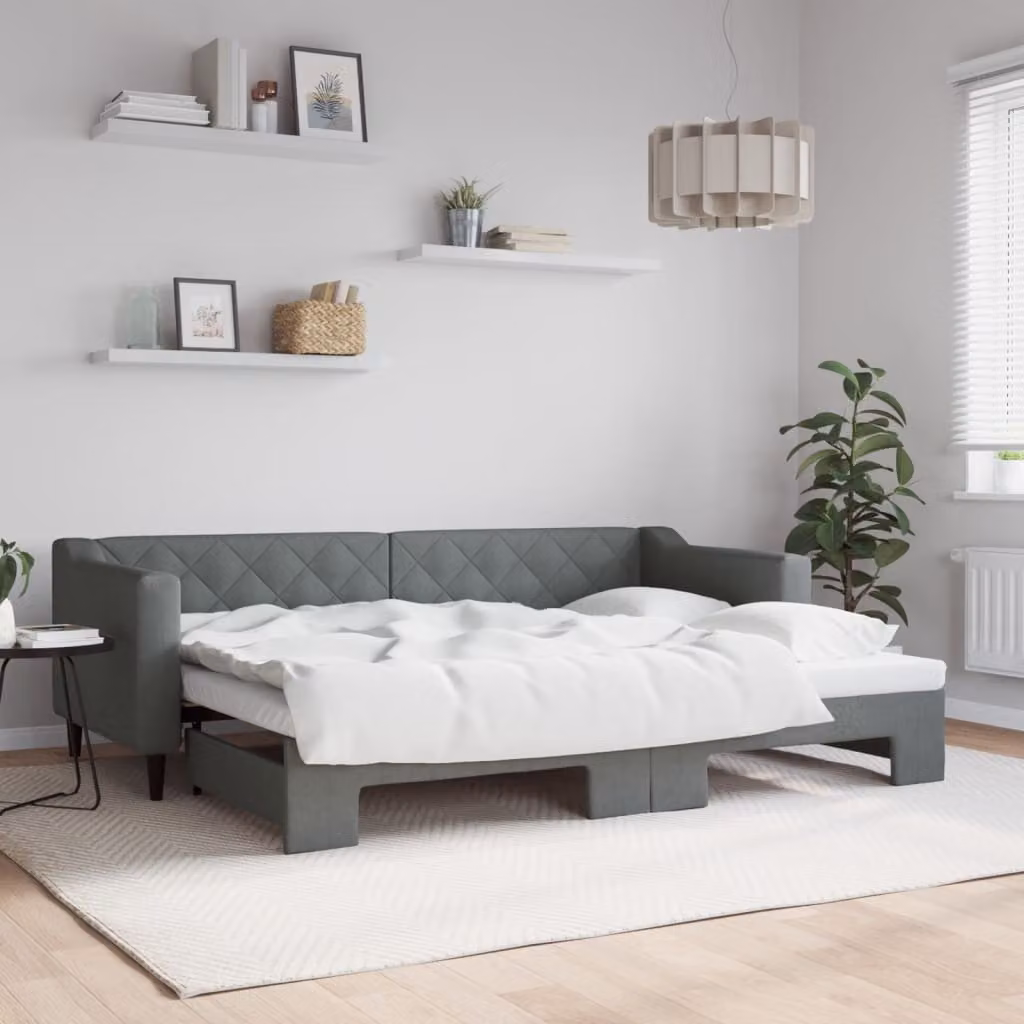 vidaXL Divano Letto con Letto Estraibile in Tessuto Grigio, L/P/H: 223 x 80 x 90 cm