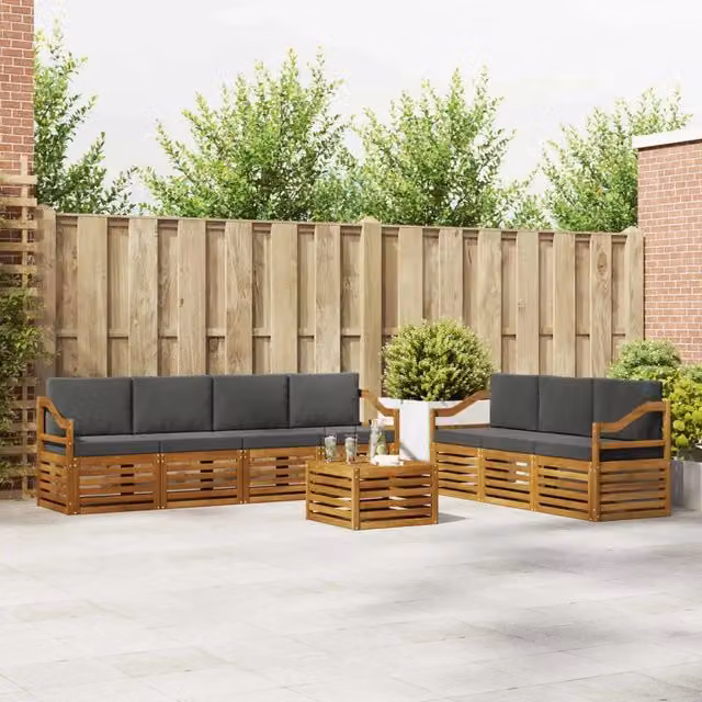 Set divani 8 pz Naturale e Antracite Legno di Acacia Massello 3374507