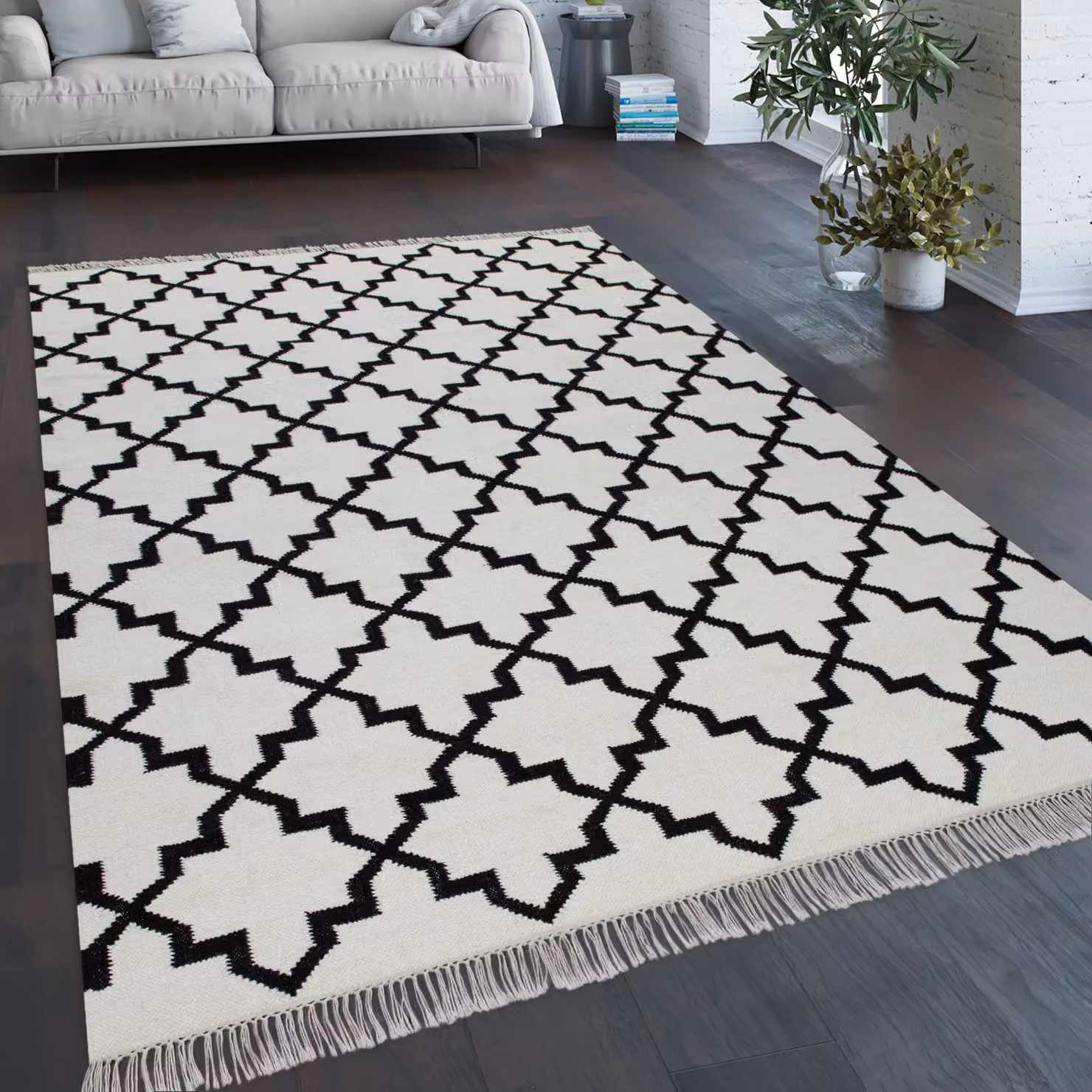 Tappeto Kenolia in lana e cotone bianco e nero stile marocchino L: 120 cm x P: 170 cm – 4