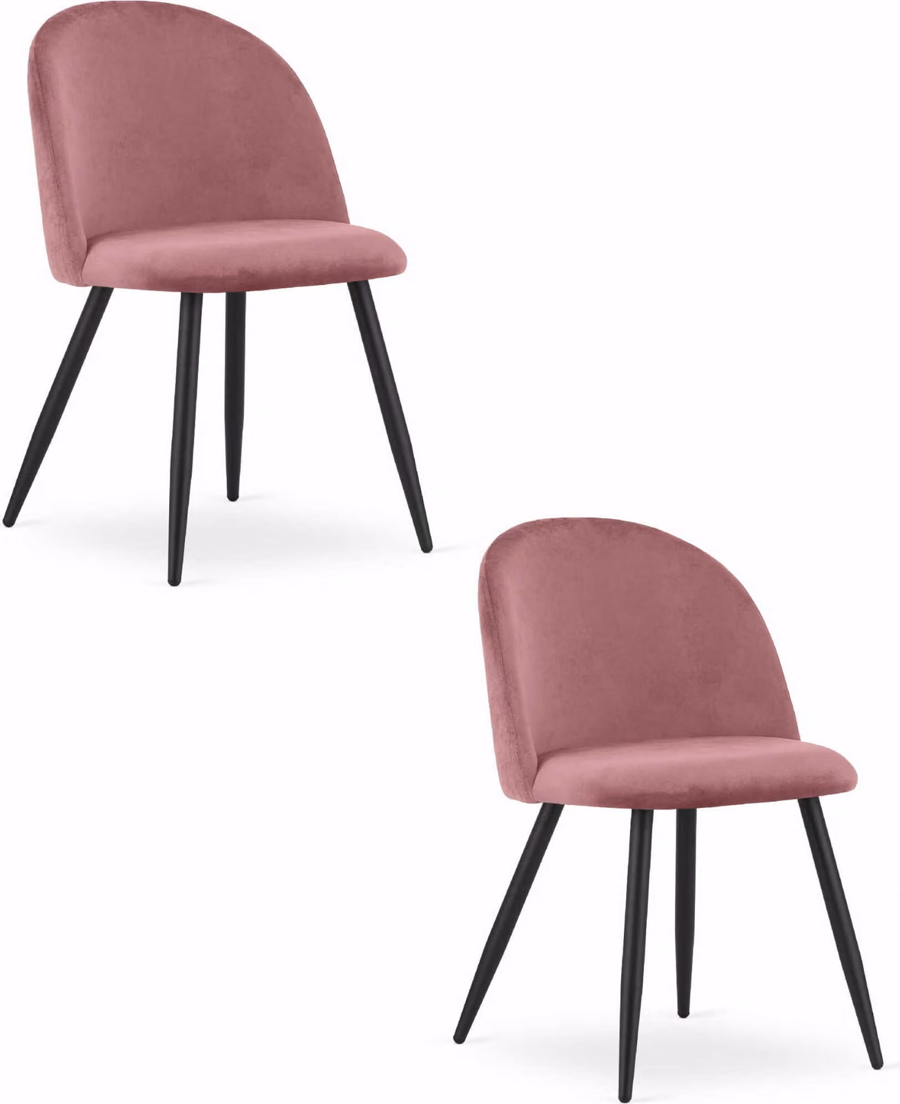 Sedia per sala da pranzo, soggiorno, ufficio BELLO - velluto rosa scuro / gambe nere 2 pezzi