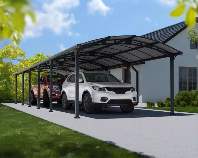 Carport Arcadia CANOPIA in alluminio e policarbonato grigio con grondaia, L: 360 cm, P: 1300 cm