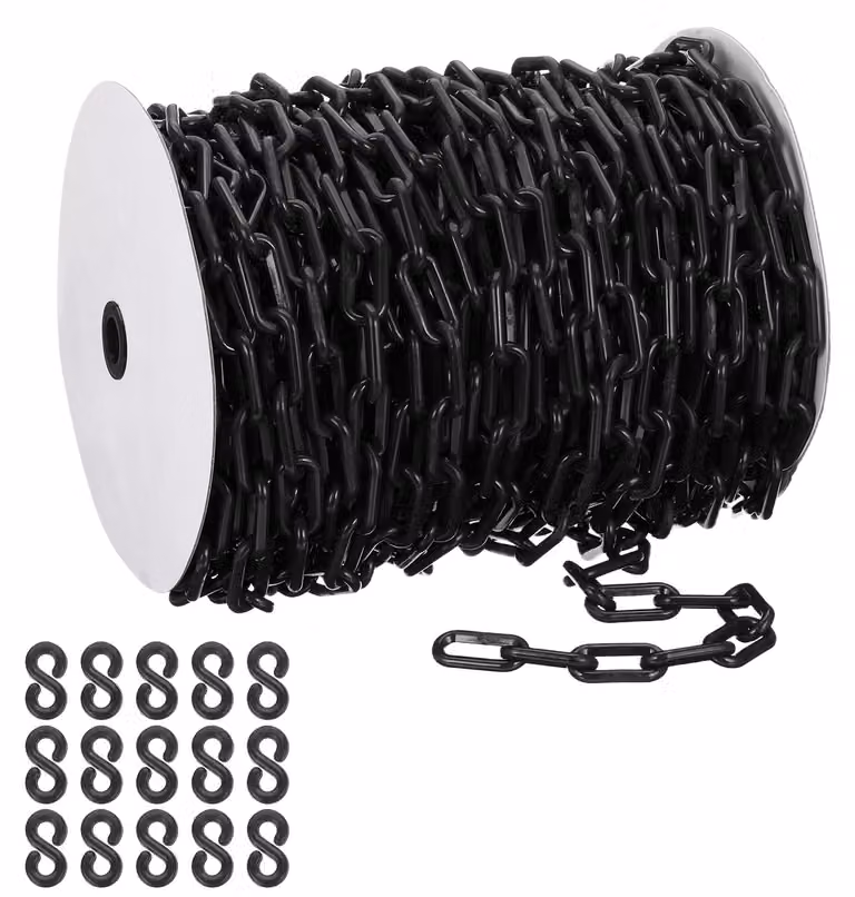 Catena in plastica, lunghezza 40 metri, diametro 8 mm, colore nero, con 15 ganci, per delimitazioni