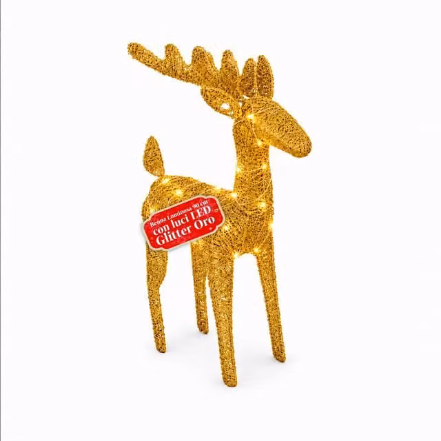 Renna Luminosa Saint Joy in Vimini con LED Luce Calda e Glitter, Decorazione Natalizia Altezza: 90 cm, Disponibile in Rosso, Argento o Oro