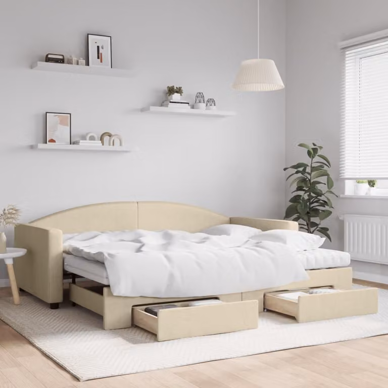 Maison Exclusive - Divano letto estraibile con cassetti, color crema, 90x200 cm, tessuto