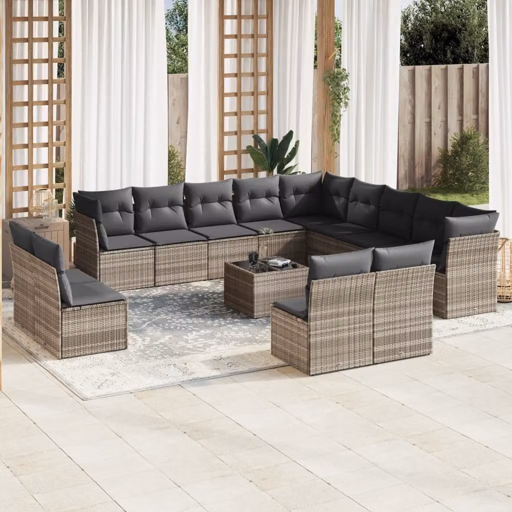 Maison Exclusive - Set da giardino 14 pezzi con cuscini Grigio chiaro Polyrattan