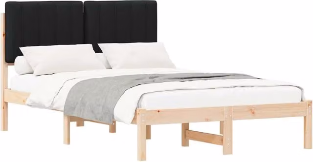 Letto matrimoniale | Letto per adulti | Letto con Testiera Rivestita Naturale e Nero 120 x 200 cm