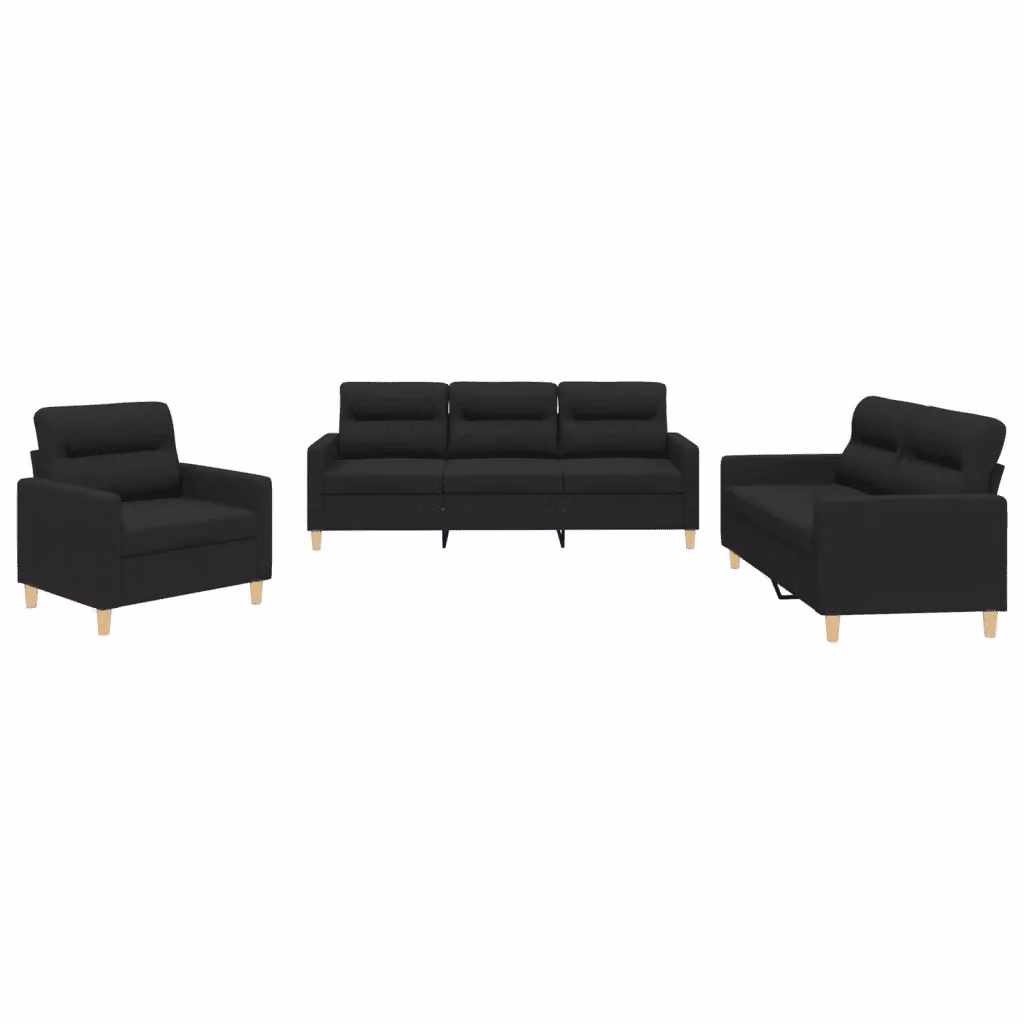 vidaXL Set di Divani 3 Pezzi Moderno in Tessuto Nero con Cuscini – 2